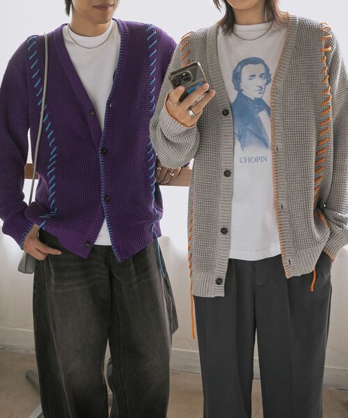 SENSE OF PLACE by URBAN RESEARCH（センスオブプレイスバイアーバンリサーチ）の「『ユニセックス』ブランケットステッチカーディガン（カーディガン/ボレロ・メンズ・L.GRAY/NAVY/PURPLE・M/L）」の15枚目の写真