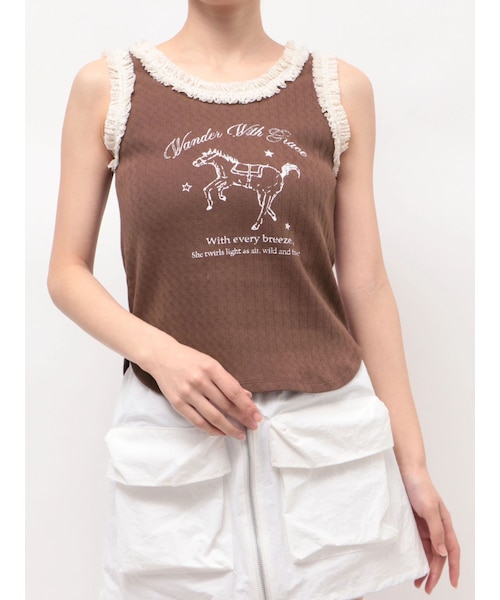 CALNAMUR（カルナムール）の「ウエスタングラフィックタンクトップ（タンクトップ・レディース・ホワイト/ピンク/ブラウン・F）」の4枚目の写真