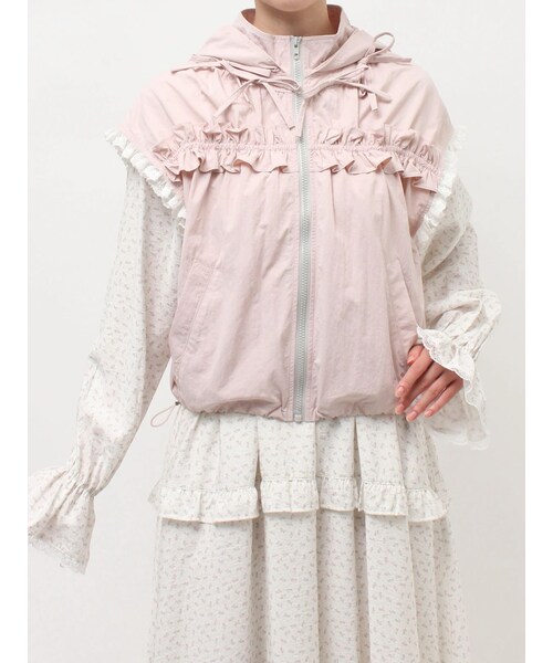 merry jenny（メリージェニー）の「frill nylon jacket（ベスト・レディース・アイボリー/チャコールグレー/ピンク・F）」の6枚目の写真