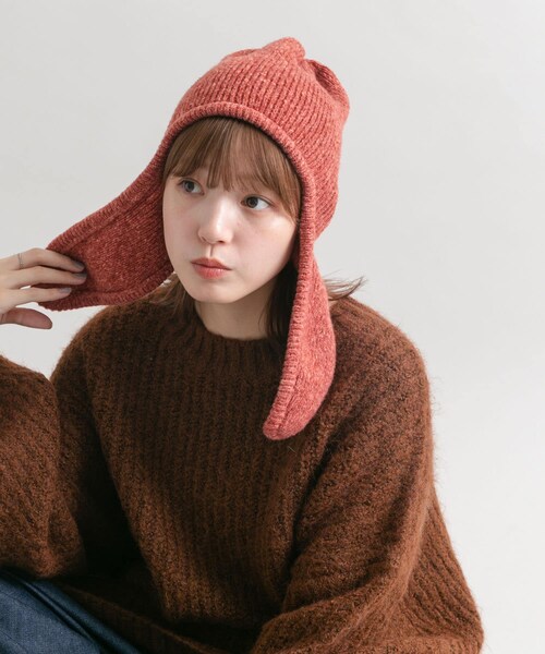 KBF（ケイビーエフ）の「ロングイヤーフラップニットキャップ（ニットキャップ/ビーニー・レディース・RED/BEIGE/BLACK・one）」の4枚目の写真