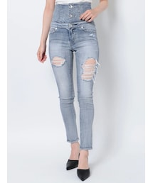 GYDA | H/WボタンBACKポケットレースアップスキニーデニ(デニムパンツ)