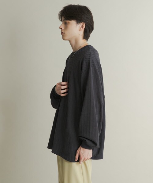 SENSE OF PLACE by URBAN RESEARCH（センスオブプレイスバイアーバンリサーチ）の「ライトワッフルクルーネックロングTシャツ（Tシャツ/カットソー・メンズ・CHARCOAL/KHAKI/PURPLE・M/L）」の8枚目の写真