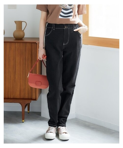 nissen（ニッセン）の「大きいサイズ プチハイウエストギャザーデザインストレッチテーパードパンツ（ゆったりヒップ）（パンツ・レディース・トマトレッド/オフホワイト/黒・L/LL/3L/4L/5L/6L/8L/10L）」の21枚目の写真