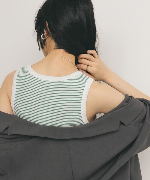 KBF（ケイビーエフ）の「Miller　Panel ribbed tank top（タンクトップ・レディース・WHT×GN/WHT×NR/BLU×W2/BRN×NV・FREE）」の8枚目の写真
