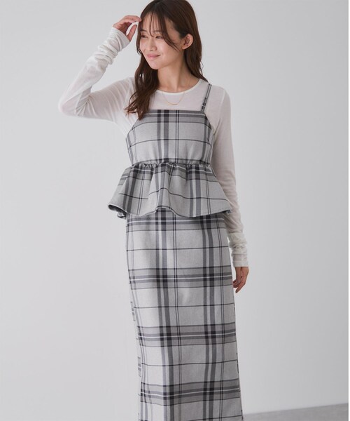 Jayro（ジャイロ）の「チェック柄ペプラムワンピース（ワンピース・レディース・ブラック系/グレー/ブラウン・M）」の2枚目の写真