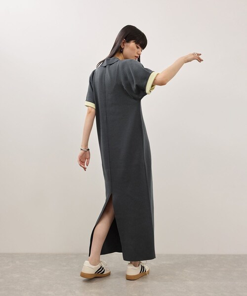 ADAM ET ROPE'(アダムエロペ)の「【WEB限定】ラウンドスリーブポロニットワンピース(ワンピース・レディース・ブラック/チャコール・F)」の8枚目の写真