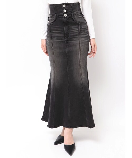 GYDA（ジェイダ）の「ハイウエストBACKクロスマーメイドデニムスカート（デニムスカート・レディース・ブラック・S/M）」の5枚目の写真