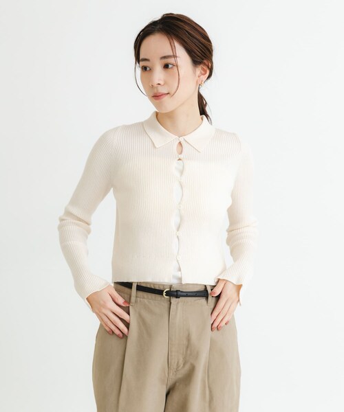 URBAN RESEARCH（アーバンリサーチ）の「シャツカラーリブニットカーディガン（カーディガン/ボレロ・レディース・MOSS GREEN/CHARCOAL/OFF・FREE）」の8枚目の写真