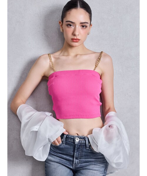 GYDA（ジェイダ）の「chainストラップテレコビスチェ（キャミソール・レディース・オフホワイト/ブラック/ピンク/ミックス/ダークミックス/ライトミックス・F）」の12枚目の写真