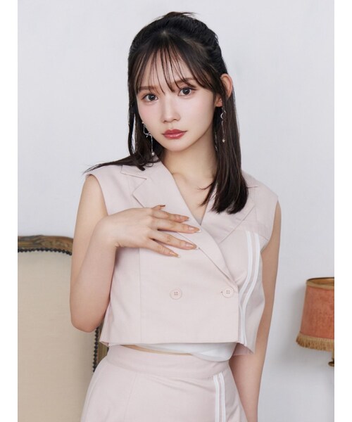 EATME（イートミー）の「ラインショートベスト（セットアップ可能）（ベスト・レディース・ブラック/ピンク/ベージュ・F）」の5枚目の写真