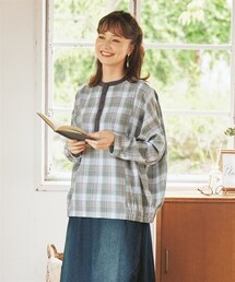 nissen | 大きいサイズ　裾シャーリングチェック柄起毛ブラウス（OtonaSMILE）(シャツ/ブラウス)