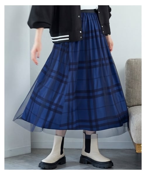 nissen（ニッセン）の「大きいサイズ プリントチュールスカート（ゆったりヒップ）（スカート・レディース・レオパード柄/ブルー系チェック柄/ベージュ系ドット柄・L/LL/3L/4L/5L/6L/8L/10L）」の22枚目の写真