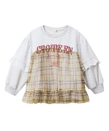 QUNTSTYLE | 裏ベロアチェック柄チュールドッキングトレーナー（女の子）(スウェット)