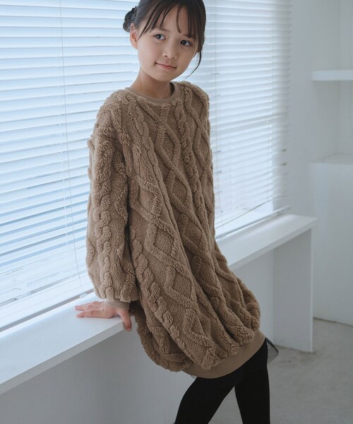ROPE' PICNIC（ロペピクニック）の「【KIDS/キッズ】ケーブルボアワンピース（ワンピース・キッズ・キナリ/ブラウン・120/130/140/150）」の5枚目の写真