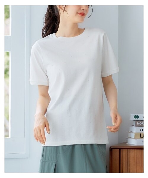 nissen（ニッセン）の「大きいサイズ ドットストーンTシャツ（Tシャツ/カットソー・レディース・黒/オフホワイト・L/LL/3L/4L/5L/6L/8L/10L）」の7枚目の写真