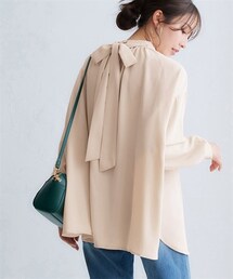 nissen | スタンドカラーリボンロング丈ブラウス(シャツ/ブラウス)