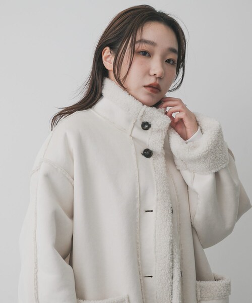 SENSE OF PLACE by URBAN RESEARCH（センスオブプレイスバイアーバンリサーチ）の「フェイクムートンスタンドジャケット（ムートンコート・レディース・BROWN/CHARCOAL/IVORY・One）」の5枚目の写真