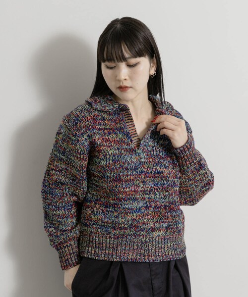 THE GOODLAND MARKET（ザグッドランドマーケット）の「米富繊維　COLORMIX BIG TENJIKU P/O（ニット/セーター・レディース・NAVY/RED・FREE）」の3枚目の写真