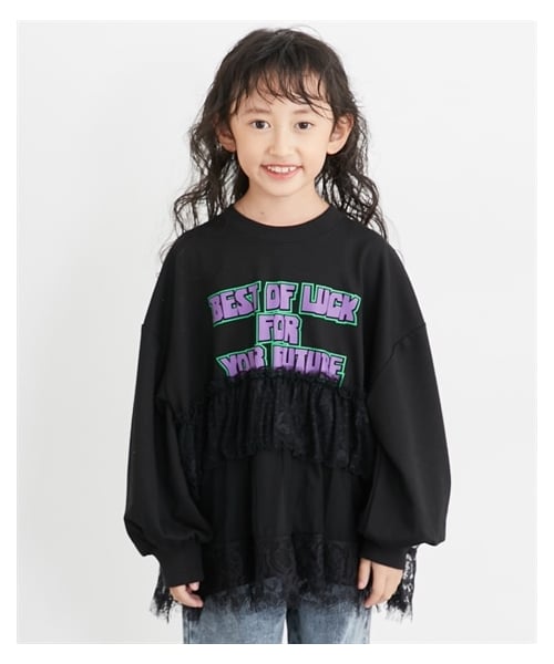 nissen（ニッセン）の「リボン柄チュール重ね着風トレーナー