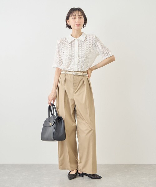 ROPE' PICNIC(ロペピクニック)の「【ちゃんと+かわいい保証】カットレースポロトップス/リンクコーデ(シャツ/ブラウス・レディース・ブラック/ホワイト/サックス・F)」の12枚目の写真