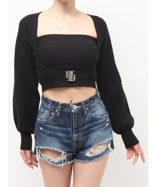 GYDA（ジェイダ）の「GG bijou beltニットボレロ（カーディガン/ボレロ・レディース・オフホワイト/ブラック・F）」の3枚目の写真