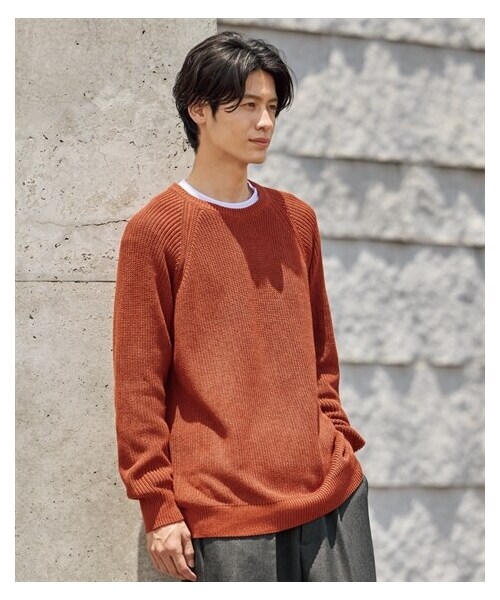 nissen（ニッセン）の「ローゲージ畦編ラグランスリーブセーター【大きいサイズ有】（ニット/セーター・メンズ・ダークオレンジ/カーキ/ネイビー・M/L/LL/3L/4L/5L/6L/8L/10L）」の3枚目の写真