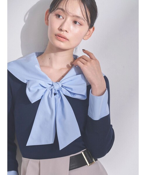 TONAL（トーナル）の「セーラードッキングニット（ニット/セーター・レディース・オフホワイト/グレー/ネイビー・M）」の6枚目の写真