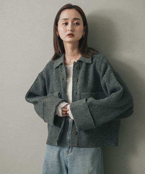 SENSE OF PLACE by URBAN RESEARCH(センスオブプレイスバイアーバンリサーチ)の「ニットショートジャケット(テーラードジャケット・レディース・BROWN/Y.BEIGE/CHARCOAL・one)」の6枚目の写真