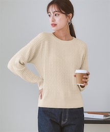 7days Life Styling | 【パチパチしにくい】ミニケーブルクルーネックニット（しっとりなめらかムースタッチ）(ニット/セーター)