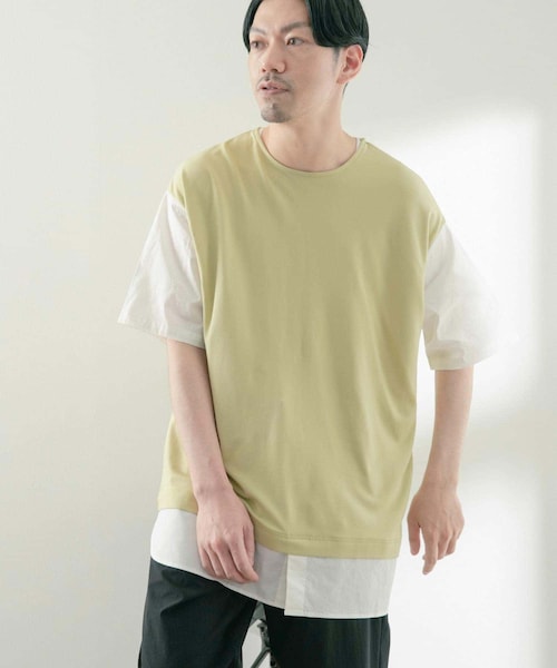ITEMS URBANRESEARCH(アイテムズ アーバンリサーチ)の「布帛切替レイヤードクルーネックトップス(Tシャツ/カットソー・メンズ・BLK/BEG/MTD/GRY・M/L)」の4枚目の写真
