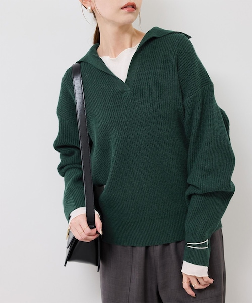 ROPE' PICNIC(ロペピクニック)の「スキッパーポロニットプルオーバー/イージーケア(ニット/セーター・レディース・グレー/オフホワイト/ダークグリーン/ネイビー・F)」の3枚目の写真