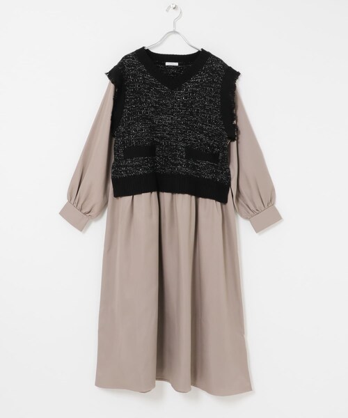 ITEMS URBANRESEARCH(アイテムズ アーバンリサーチ)の「ツイードニットドッキングワンピース(ワンピース・レディース・BLK×WHT/BLK・FREE)」の9枚目の写真