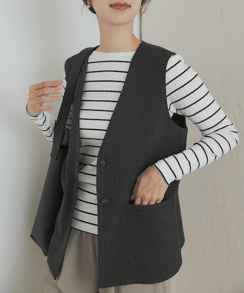 URBAN RESEARCH DOORS(アーバンリサーチドアーズ)の「ノーカラージレ(テーラードジャケット・レディース・BEIGE/BLACK・M)」の1枚目の写真