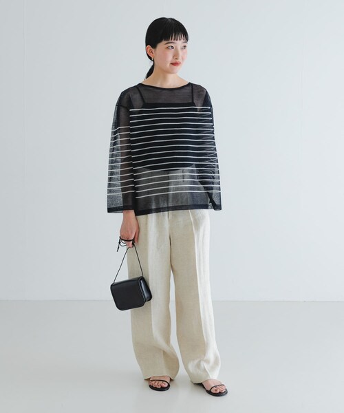 URBAN RESEARCH（アーバンリサーチ）の「ボートネックシアーニット（ニット/セーター・レディース・ORANGE/WHTxD.NAVY/NAVYxOFF・FREE）」の22枚目の写真