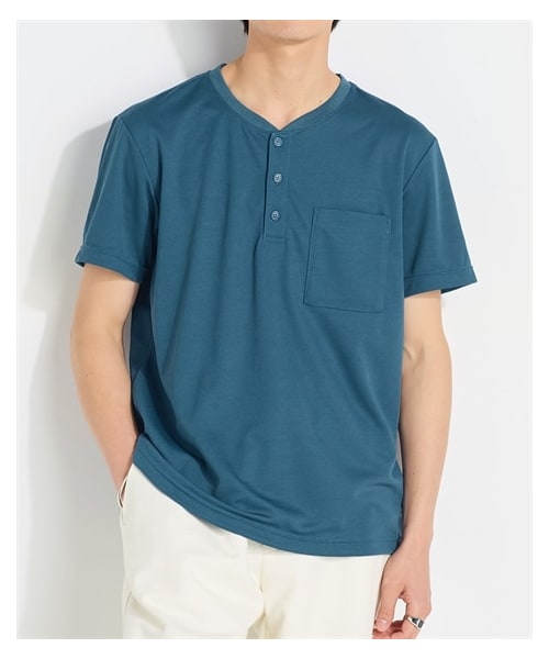 nissen（ニッセン）の「メッシュ半袖ヘンリーネックポケット付Tシャツ【大きいサイズ有】　吸汗速乾・UVカット（Tシャツ/カットソー・メンズ・オフホワイト/カーキ/ワイン/ネイビー/黒/マスタード/ダークブルー・M/L/LL/3L/4L/5L/6L/8L/10L）」の5枚目の写真
