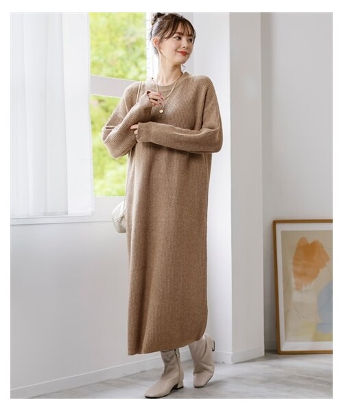 nissen（ニッセン）の「ミックスニットマキシ丈ワンピース（ワンピース・レディース・モカブラウン系/サックス系/モノトーン系・L/LL/3L/4L/5L/6L/8L/10L）」の15枚目の写真