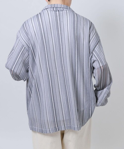 ITEMS URBANRESEARCH(アイテムズ アーバンリサーチ)の「マルチストライプレースオープンカラーシャツ(シャツ/ブラウス・メンズ・BLU/BLK/GRN・M/L)」の6枚目の写真