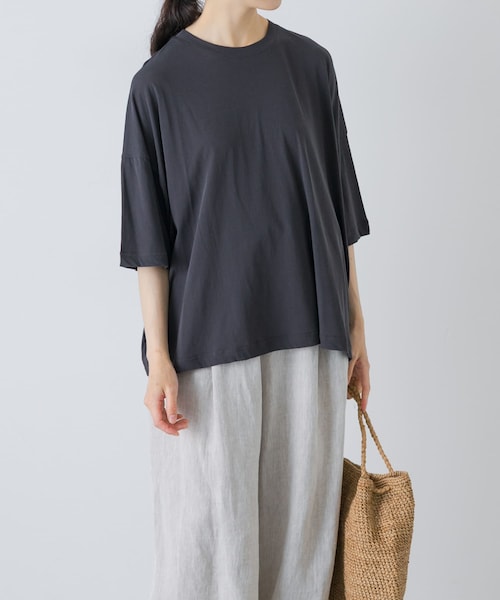 かぐれ（カグレ）の「ハイツイストコットン半袖Tシャツ（Tシャツ/カットソー・レディース・OFF/BLACK/CHARCOAL・Free）」の3枚目の写真