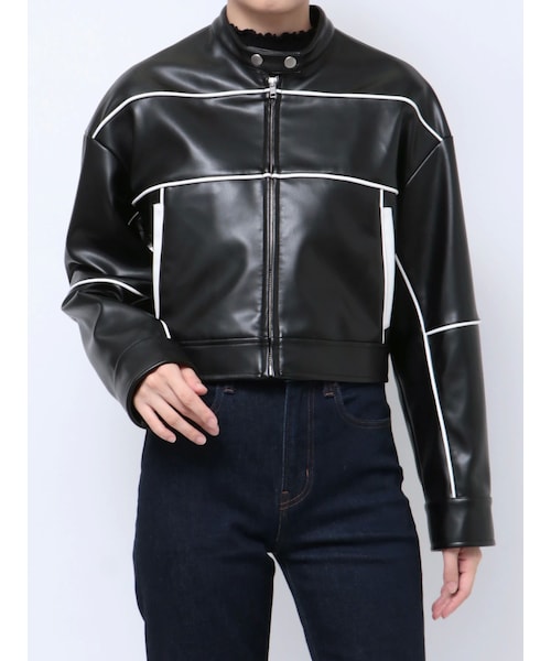 EATME（イートミー）の「バイカラーバイカージャケット（ライダースジャケット・レディース・アイボリー/ブラック・F）」の4枚目の写真