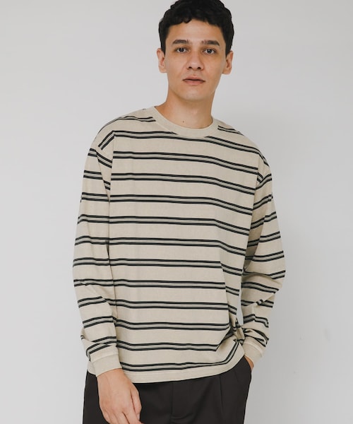 URBAN RESEARCH Sonny Label（アーバンリサーチサニーレーベル）の「ピグメントボーダーロングスリーブTシャツ（Tシャツ/カットソー・メンズ・ベージュ/ブラック・M/L）」の4枚目の写真