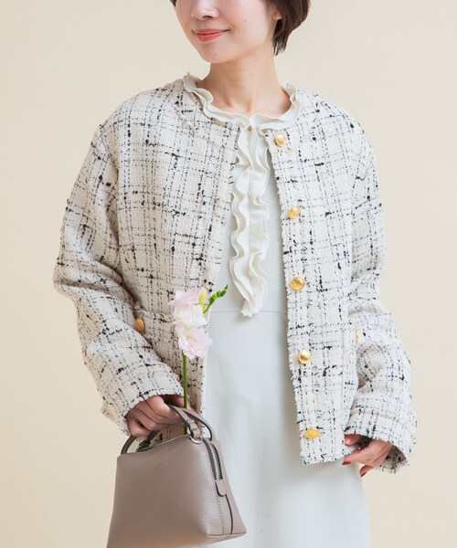 URBAN RESEARCH ROSSO（アーバンリサーチロッソ）の「『WEB限定』ツイードノーカラージャケット（ノーカラージャケット・レディース・OFF/BLACK・Free）」の9枚目の写真