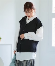 nissen | ＜大きいサイズ＞スキッパーシャツベスト重ね着風トップス(Tシャツ/カットソー)