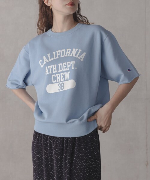 URBAN RESEARCH Sonny Label（アーバンリサーチサニーレーベル）の「『別注』CHAMPION×Sonny Label　ロゴスウェットTシャツ（スウェット・レディース・ホワイト/スカイブルー/ネイビー/オートミール・M/L）」の4枚目の写真