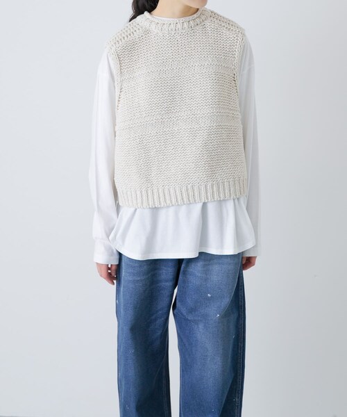 かぐれ（カグレ）の「2WAY綿麻ニットベスト（ベスト・レディース・IVORY/INK BLACK・Free）」の3枚目の写真