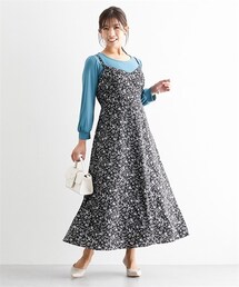 nissen | 【大きい胸専用】小花柄着やせキャミワンピース（裏地付、ポケット付、肩ひも調節できるアジャスター付）(ワンピース)