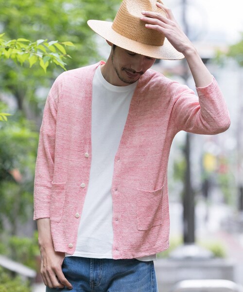 URBAN RESEARCH Sonny Label（アーバンリサーチサニーレーベル）の「リネンVネックカーディガン∴（カーディガン/ボレロ・メンズ・ピンク/オフ/ネイビー/チャコール・M/L）」の5枚目の写真