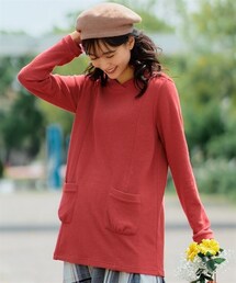 nissen | 大きいサイズモチモチ柔らかギャザーポケットカットソーチュニック(チュニック)