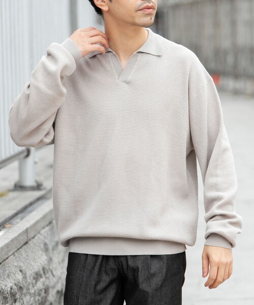 URBAN RESEARCH ROSSO（アーバンリサーチロッソ）の「『WEB限定』変形カノコスキッパーニットポロ（ニット/セーター・メンズ・BLACK/NAVY/LIGHT GRAY・M/L）」の16枚目の写真