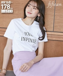 nissen | 高身長　綿100％パールモチーフ付ロゴプリントＴシャツ（トールサイズ）fifiean(Tシャツ/カットソー)