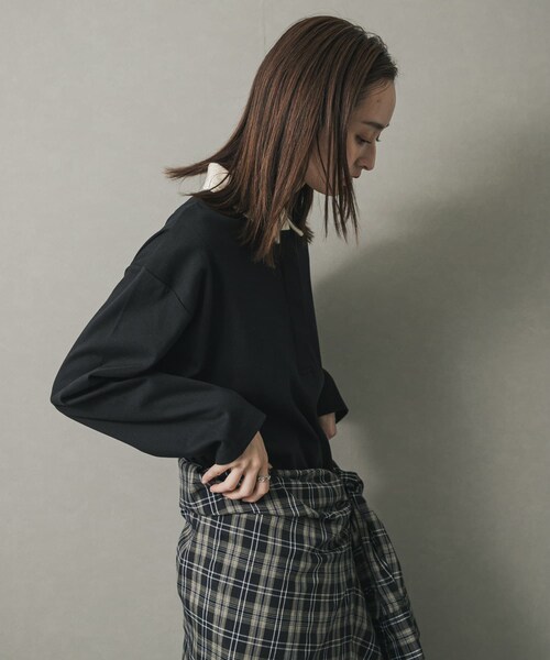 SENSE OF PLACE by URBAN RESEARCH(センスオブプレイスバイアーバンリサーチ)の「ポロシャツルーズカットトップ(ポロシャツ・レディース・BLACK/OATMEAL・one)」の6枚目の写真